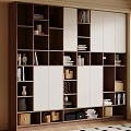 Contemporary Wooden Bookcase With Open Shelves Closed Doors Books And Decorative Items