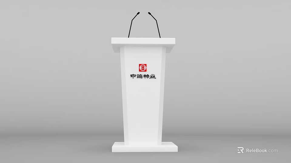 White Functional Desk with Microphones for Professional Presentations and Events 3d model 