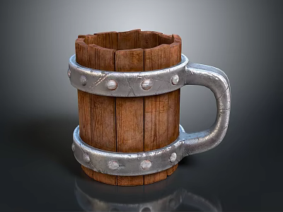 Wooden Mug With Metal Bands Rivets And Sturdy Handle For Daily Use 3d model