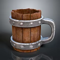 Wooden Mug With Metal Bands Rivets And Sturdy Handle For Daily Use