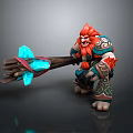 Red Haired Game Character With Large Weapon Ornate Armor And Blue Glowing Elements 3d model