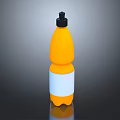 Orange Beverage Bottle With Black Cap And White Label On Black Background