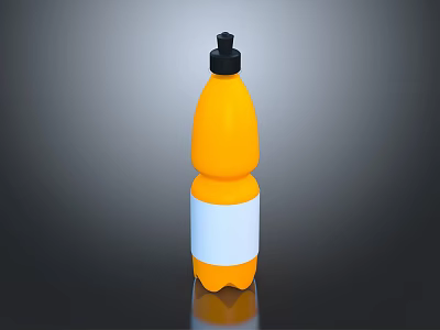Orange Beverage Bottle With Black Cap And White Label On Black Background 3d model