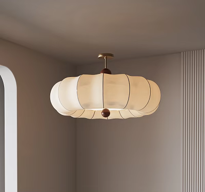 Modern Minimalist Ceiling Light With Petal Shaped Fabric Shade And Metal Base In Interior 3d model