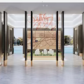 Elegant Modern Sales Office Interior With Reception Area Map Display And Marble Floor
