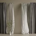 Two Panel Double Layer Curtains In Light And Dark Colors For Indoor Decor 3d model