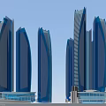Modern Architectural Skyscrapers With Blue Glass Curtain Walls And White Base Design