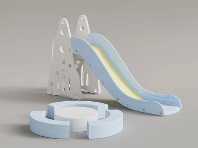 Blue Slide Playground Equipment with White Support Structure and Circular Platform 3d model
