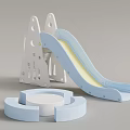 Blue Slide Playground Equipment with White Support Structure and Circular Platform 3d model