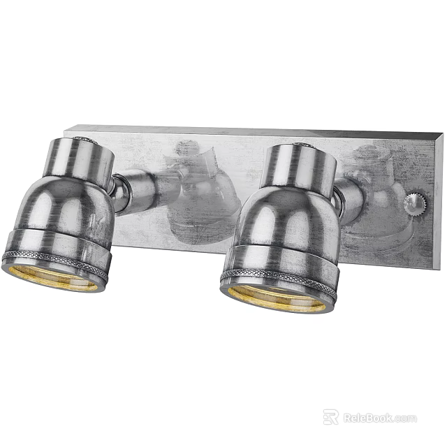 Modern Double Head Wall Sconce With Brushed Silver Finish And Round Glass Shades 3d model 