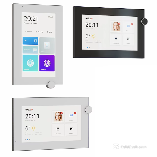 Smart Digital Display Showing Time Temperature App Icons User Profile Photo With Gray Black Frames 3d model 