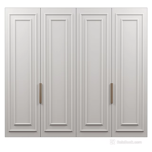 Modern White Wardrobe With Sleek Design Multiple Doors And Metal Handles 3d model 