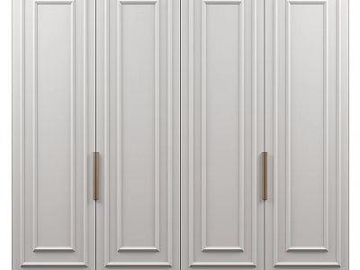 Modern White Wardrobe With Sleek Design Multiple Doors And Metal Handles 3d model