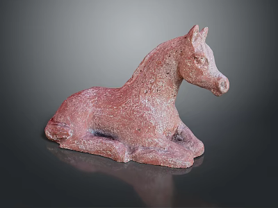 Red Terracotta Reclining Horse Sculpture With Textured Surface On Dark Background 3d model
