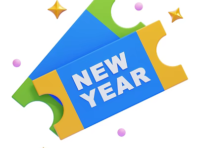 Colorful New Year Tickets With Blue Green Yellow Design Golden Stars And Pink Purple Dots 3d model