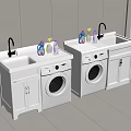 White Laundry Cabinet With Washing Machine Sink And Cleaning Products