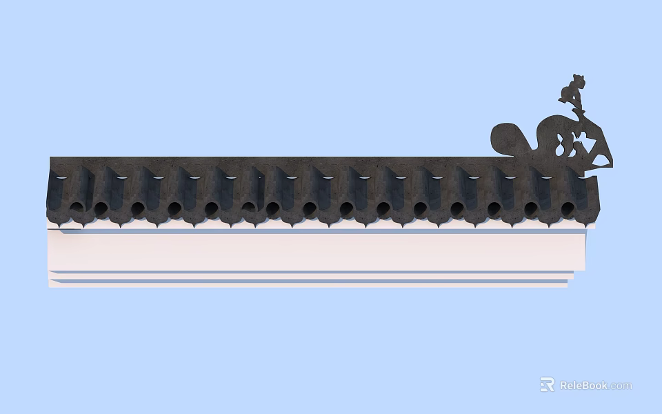 Building Exterior Wall With Black Tiled Roof And Decorative Bird Silhouette 3d model 