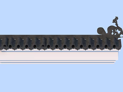 Building Exterior Wall With Black Tiled Roof And Decorative Bird Silhouette 3d model