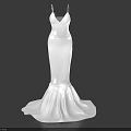 White Long Mermaid Dress With Spaghetti Straps V Neck And Silky Fabric