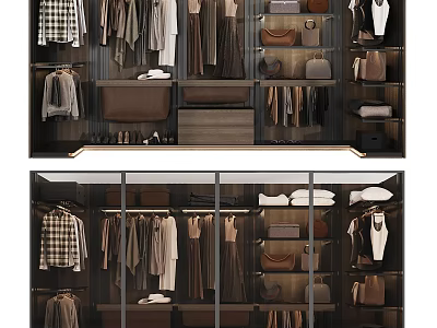 Modern Custom Closet Organization With Hanging Clothes Storage Boxes Shoes And Bags 3d model