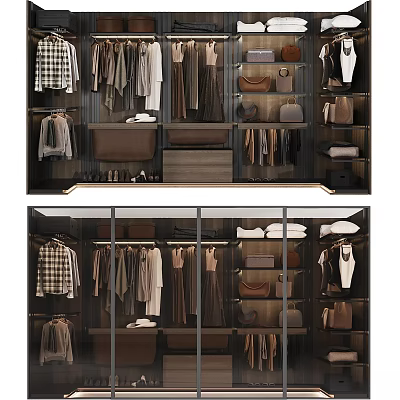 Modern Custom Closet Organization With Hanging Clothes Storage Boxes Shoes And Bags 3d model