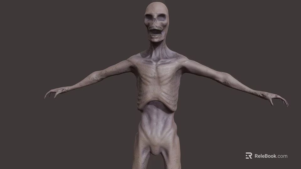 Menacing Humanoid Creature With Emaciated Body Open Arms And Skeletal Features 3d model