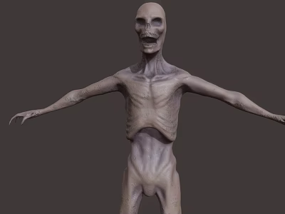 Menacing Humanoid Creature With Emaciated Body Open Arms And Skeletal Features 3d model