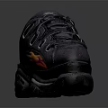 Black Sports Shoes With Orange Flame Pattern And Thick Rubber Sole Design