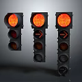 Three Traffic Lights With Illuminated Red Signals And Directional Arrows 3d model