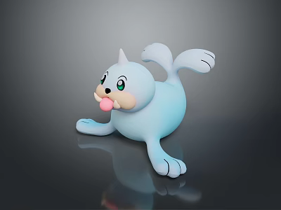 Cute Blue Cartoon Seal Game and Movie Character With Green Eyes Sticking Out Tongue 3d model