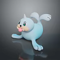 Cute Blue Cartoon Seal Game and Movie Character With Green Eyes Sticking Out Tongue