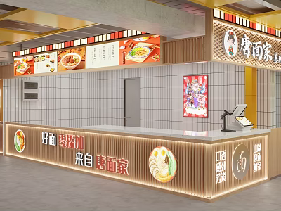 Mall Noodle Shop Interior With Tang Style Counter Menu Display And Order Area 3d model