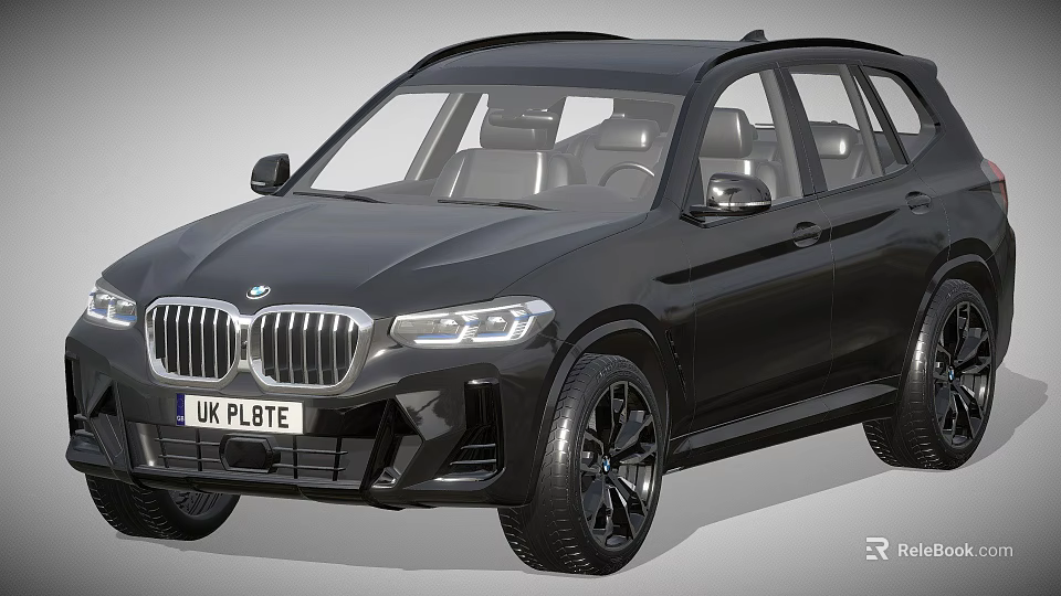 Black BMW SUV Modern Design Front View With Black Wheels And UK License Plate 3d model 