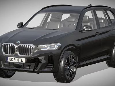 Black BMW SUV Modern Design Front View With Black Wheels And UK License Plate 3d model