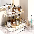 Stylish Gold Bathroom Accessories Storage Rack With Toiletries Bottles And Toothbrushes