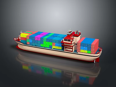 Cargo Ship With Colorful Containers On Deck 3d model
