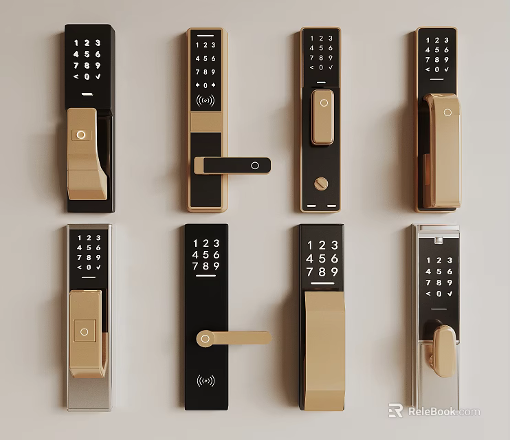Smart Door Locks With Digital Keypad Various Black And Gold Styles Design 3d model 