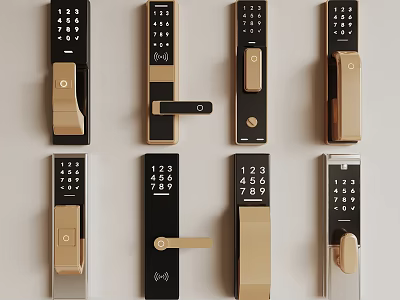 Smart Door Locks With Digital Keypad Various Black And Gold Styles Design 3d model