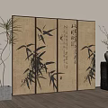 New Chinese Screen Partition Rattan Screen 3d model
