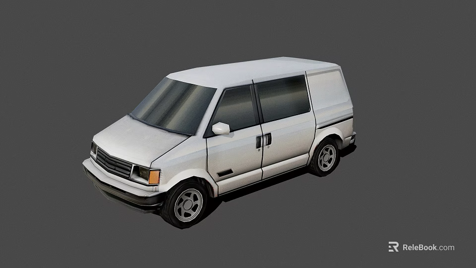 White Classic Boxy Van Exterior With Side Windows And Black Wheels 3d model 