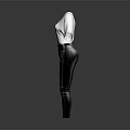 White V Neck Short Sleeve Top with Black Tight Fitting Leather Pants
