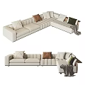 Beige Sectional Multi Person Sofa with Various Colored Cushions and Throw Blanket 3d model