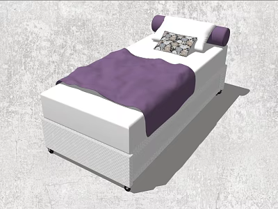 Cozy Single Bed With Purple Blanket And Decorative Pillows On White Mattress 3d model