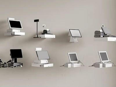 Different Types Of Modern Cash Register Devices With Screens And Scanners 3d model