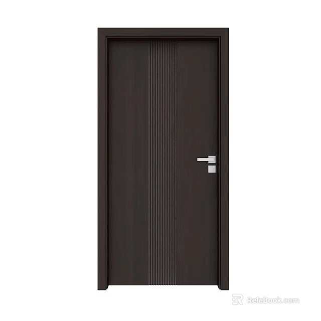 Modern Dark Brown Hinged Door With Vertical Lines And Silver Handle Design 3d model