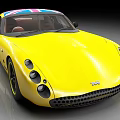 TVR Yellow Sports Car With Union Jack Roof And Front Round Headlights Honeycomb Grille
