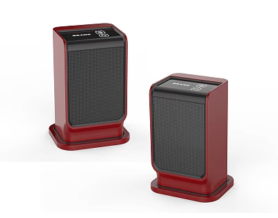 Red Vintage Style Speakers With Black Grille And Solid Base Stand 3d model