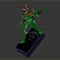 3D Fantasy Creature Character With Gray Body Red Eyes Long Tail Standing On Symbol Platform