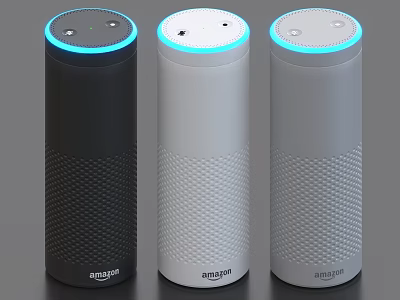 Amazon Smart Speakers with Cylindrical Design Mesh Texture and Top Indicator Lights in Different Colors 3d model