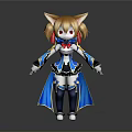 Cute Cat Ear Character Yellow Hair Red Eyes Blue White Outfit With Cape